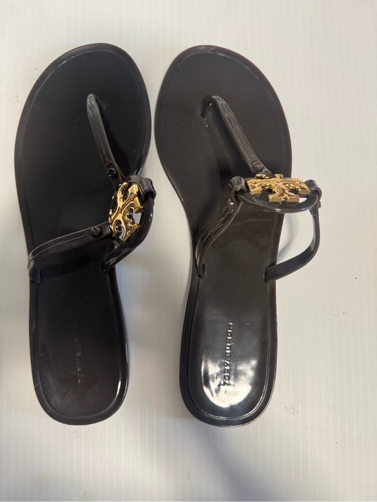 Tory Burch Shoes - Tory Burch Dark Brown Women's Jelly Thong Sandals with Gold Logo Accent